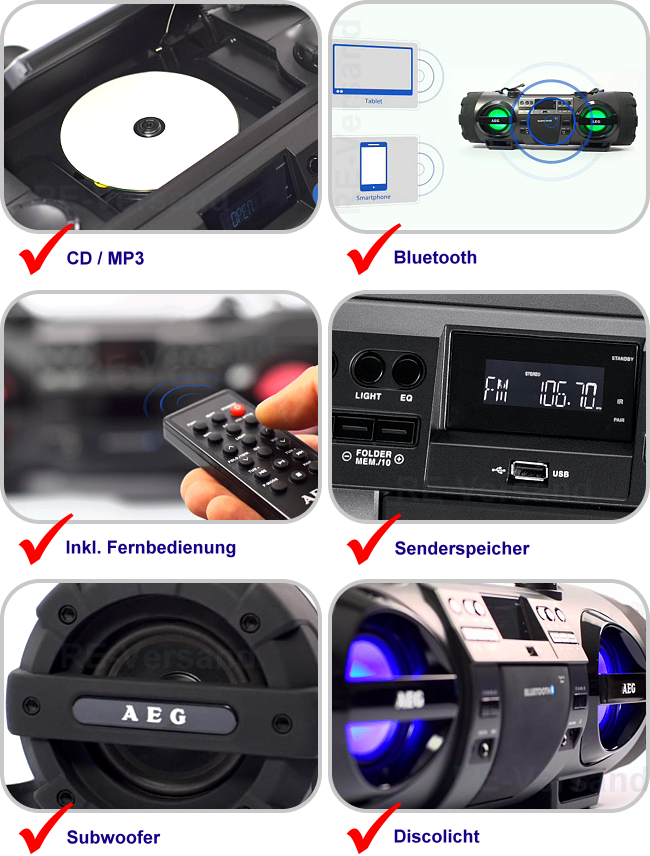 AEG SR 4360 Bluetooth Ghettoblaster MP3 CD Player USB AUX Radio